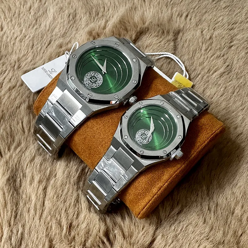 Louis Cardin Green Dial Silver-tone Couple Set- 1844G/8844L